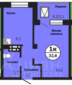 1-к кв. Красноярский край, Красноярск ул. Лесников, 51Б (32.9 м) - Фото 0