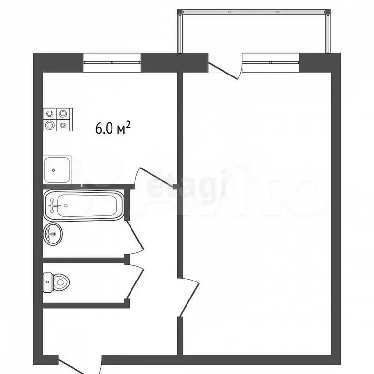 1-к. квартира, 29,7 м, 4/5 эт. - Фото 0