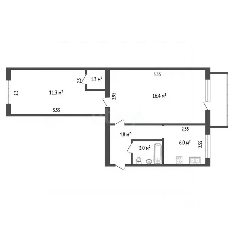 2-к кв. Хабаровский край, Хабаровск ул. Дзержинского, 85 (42.8 м) - Фото 1