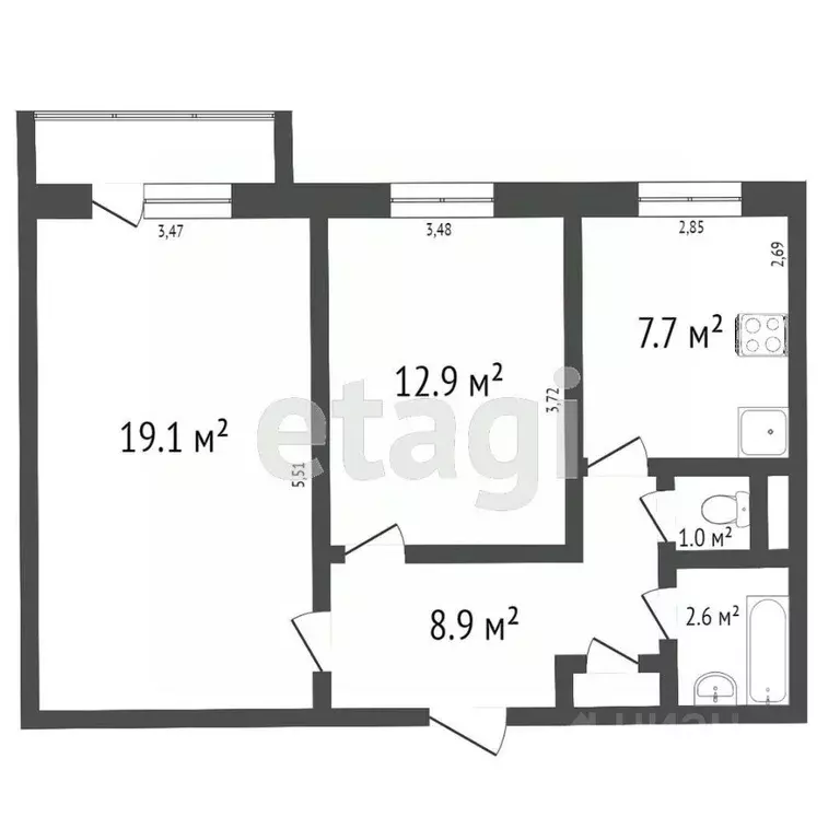 2-к кв. Ульяновская область, Ульяновск просп. Нариманова, 97 (52.5 м) - Фото 2