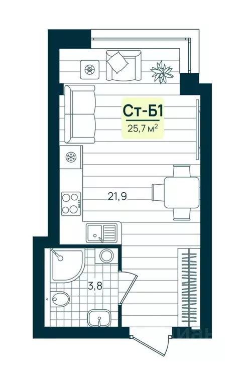 1-к кв. Ханты-Мансийский АО, Нижневартовск К-2 кв-л,  (25.7 м) - Фото 0