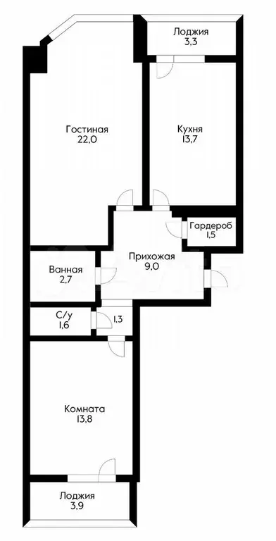 2-к. квартира, 65,4 м, 14/16 эт. - Фото 0