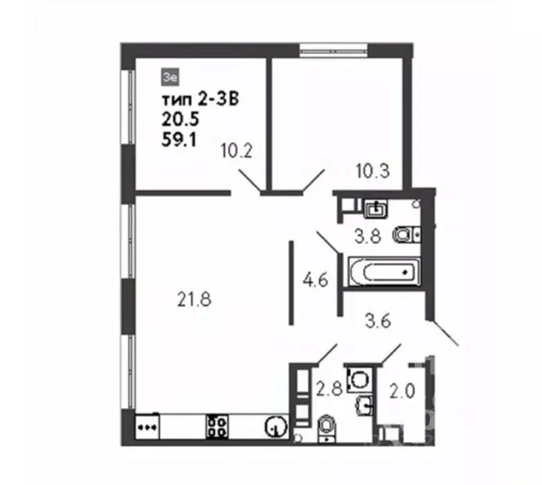 2-к кв. Санкт-Петербург ул. Шостаковича, 3к1 (59.1 м) - Фото 1