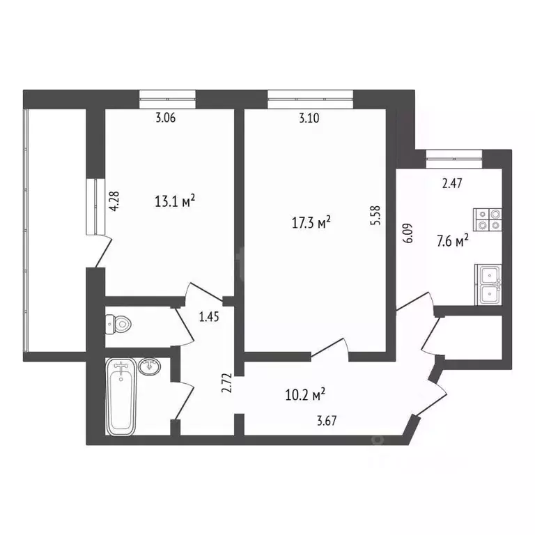 2-к кв. Орловская область, Орел Паровозная ул., 58 (53.0 м) - Фото 2