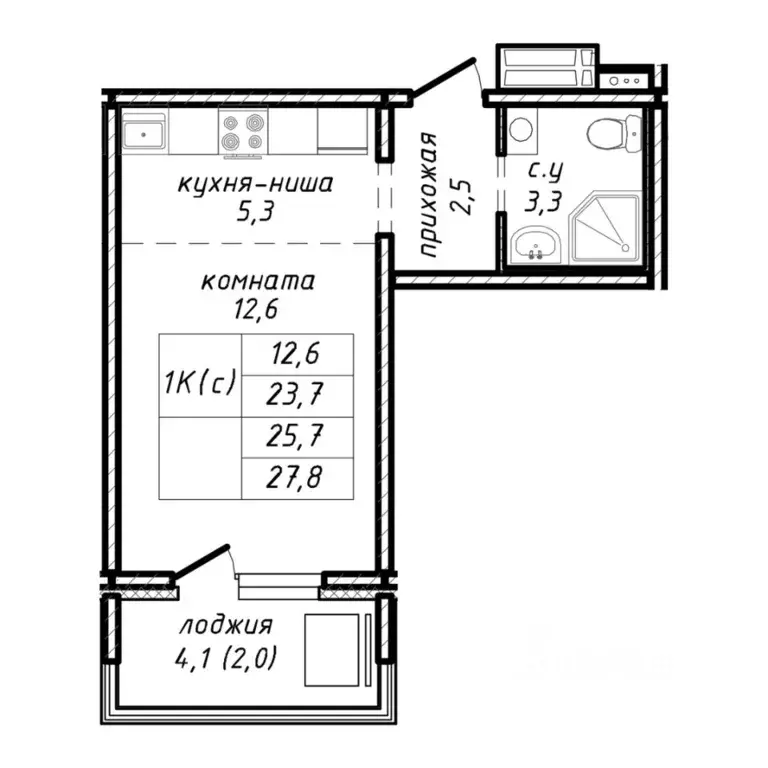 1-к кв. Новосибирская область, Новосибирск ул. Связистов, 162 (25.7 м) - Фото 1