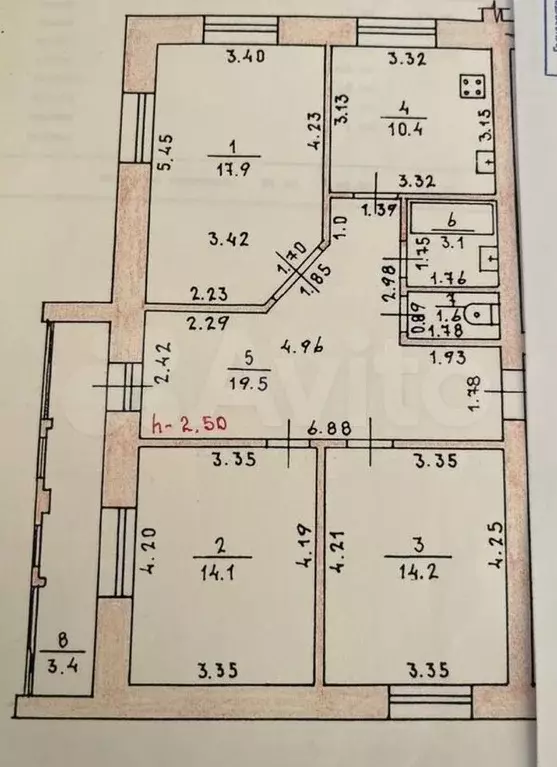 3-к. квартира, 80,8 м, 5/5 эт. - Фото 0