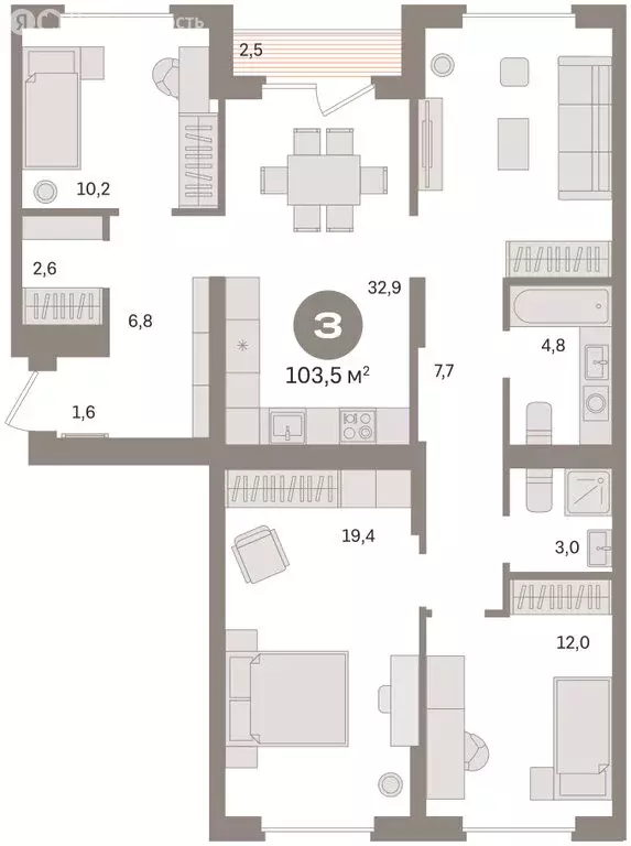 3-комнатная квартира: Омск, Кировский округ (103.49 м) - Фото 2