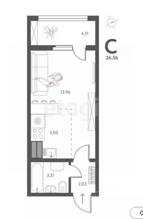 1-к кв. Липецкая область, Липецк ул. Перова, 2 (27.0 м) - Фото 1