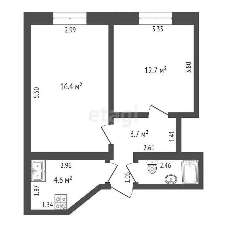 2-комнатная квартира: Тюмень, улица 50 лет Октября, 63А (40.8 м) - Фото 1