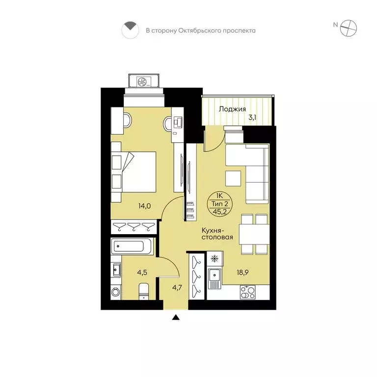 1-комнатная квартира: Сыктывкар, Октябрьский проспект, 139 (45.2 м) - Фото 1