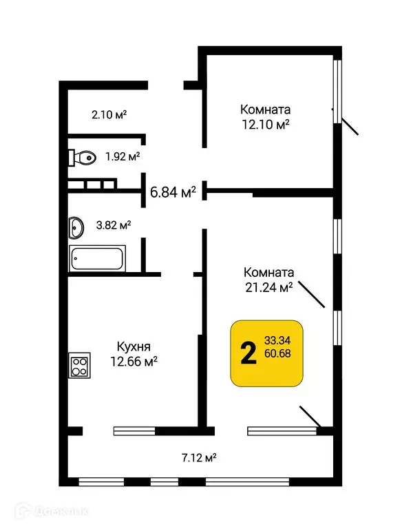 Продаётся 2-к квартира, 62.82 м - Фото 0