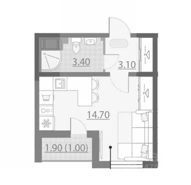 Студия Санкт-Петербург дор. Муринская, 12к1 (22.2 м) - Фото 0