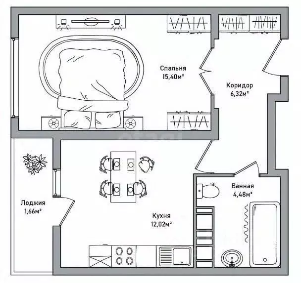 1-к кв. Ярославская область, Ярославль 2-й мкр,  (39.89 м) - Фото 2