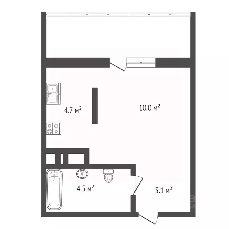 Студия Тюменская область, Тюмень ул. Эльвиры Федоровой, 1 (28.6 м) - Фото 2