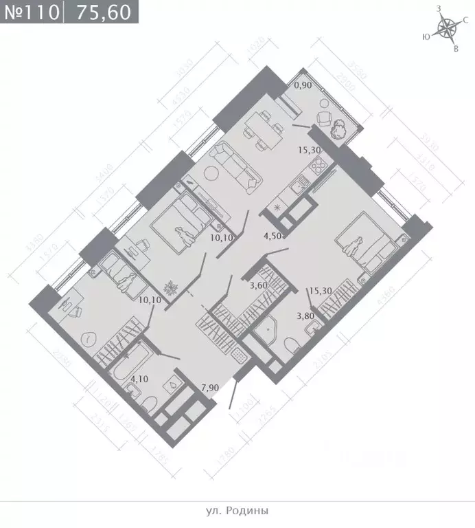 3-к кв. Татарстан, Казань ул. Родины, 27Б (75.6 м) - Фото 1