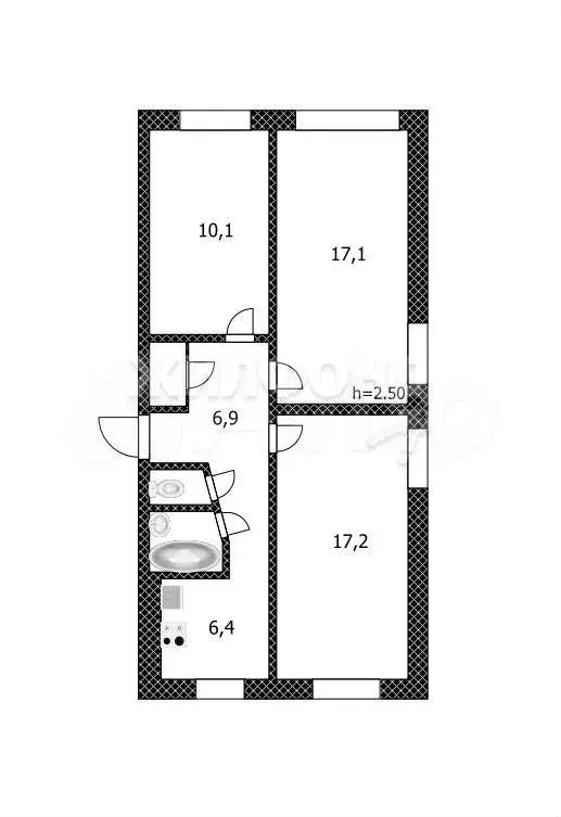 3-к. квартира, 61,1 м, 2/5 эт. - Фото 0