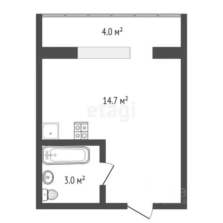 Студия Тюменская область, Тюмень ул. Мельникайте, 113 (17.7 м) - Фото 1