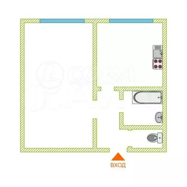 1-к. квартира, 34 м, 4/5 эт. - Фото 1