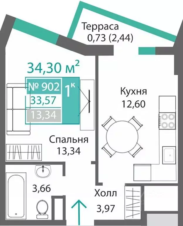 1-к кв. Крым, Симферополь Крымская роза мкр,  (34.3 м) - Фото 0