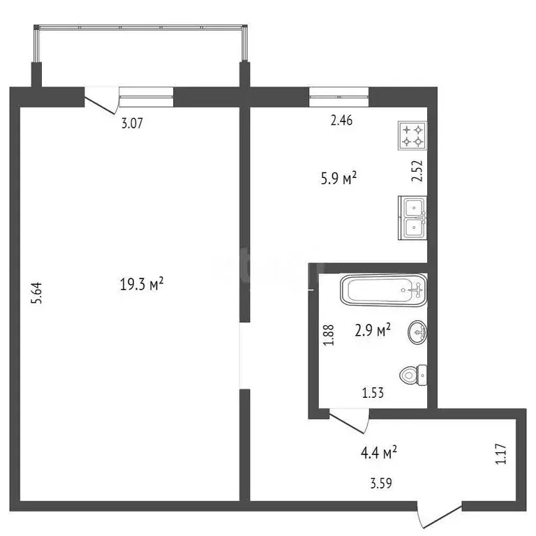 1-комнатная квартира: Стерлитамак, проспект Октября, 14 (30 м) - Фото 1