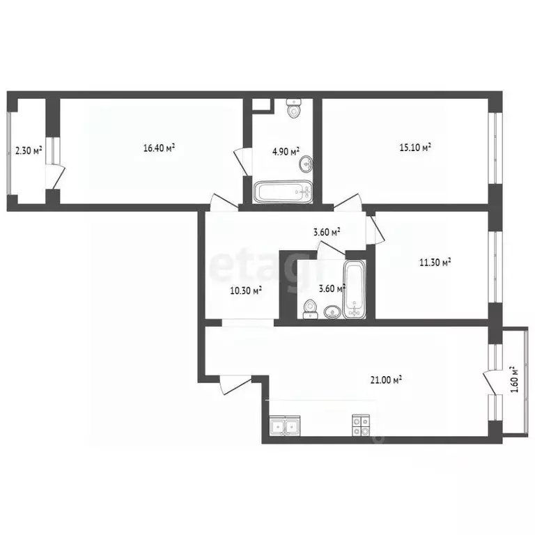 3-к кв. Тюменская область, Тюмень ул. Энергетиков, 42 (86.6 м) - Фото 2