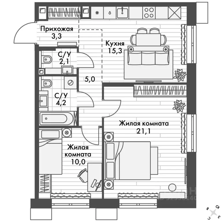 2-к кв. Приморский край, Владивосток Снеговая Падь мкр, ул. Адмирала ... - Фото 2