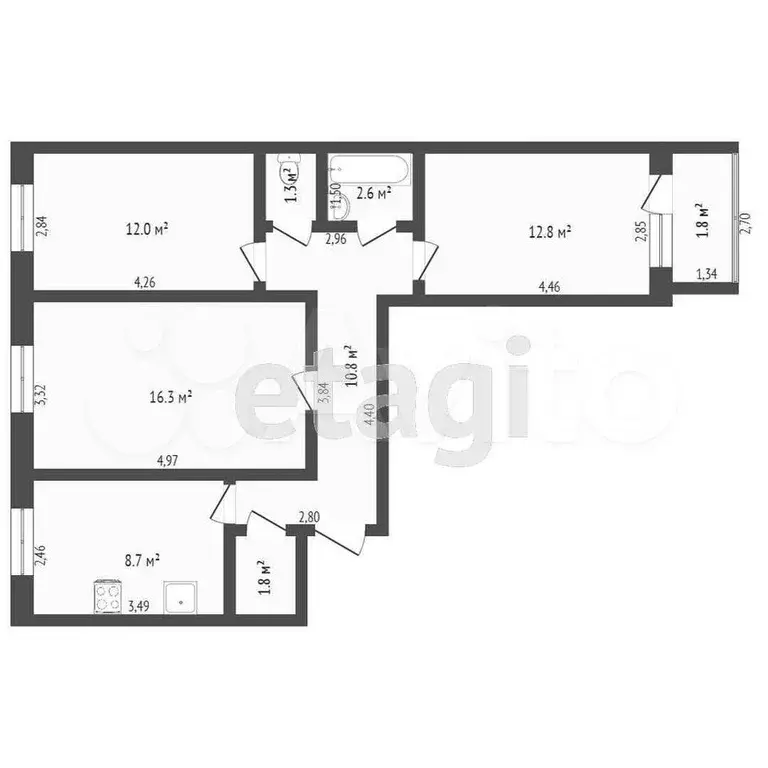 3-к. квартира, 68,1 м, 8/9 эт. - Фото 0