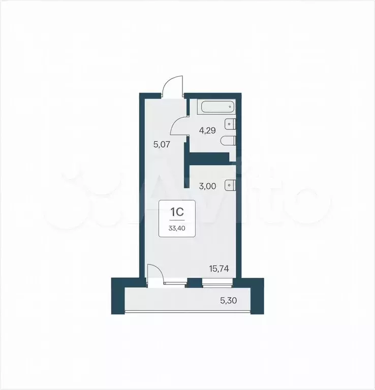 Апартаменты-студия, 33,4 м, 16/25 эт. - Фото 0