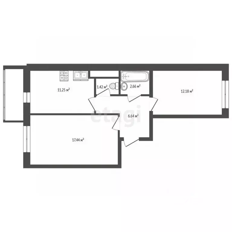 2-к кв. Ленинградская область, Всеволожский район, Заневское городское ... - Фото 2