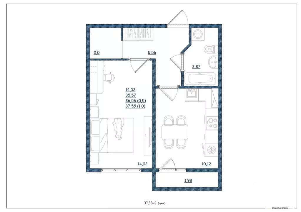 1-к кв. Тверская область, Тверь Новочеркасская ул., 48 (37.55 м) - Фото 1