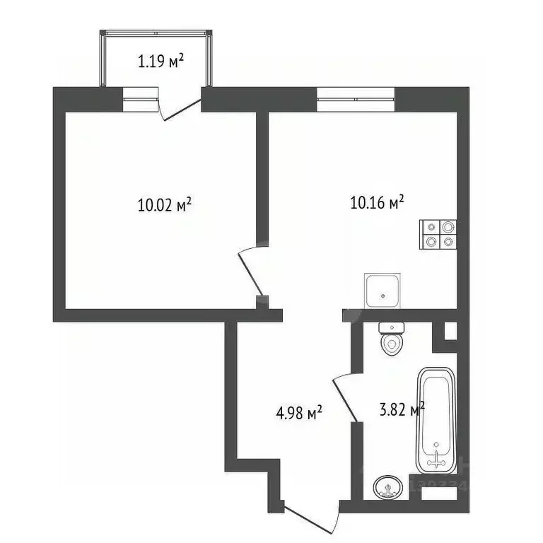 1-к кв. Тюменская область, Тюмень Харьковская ул., 76 (28.9 м) - Фото 2