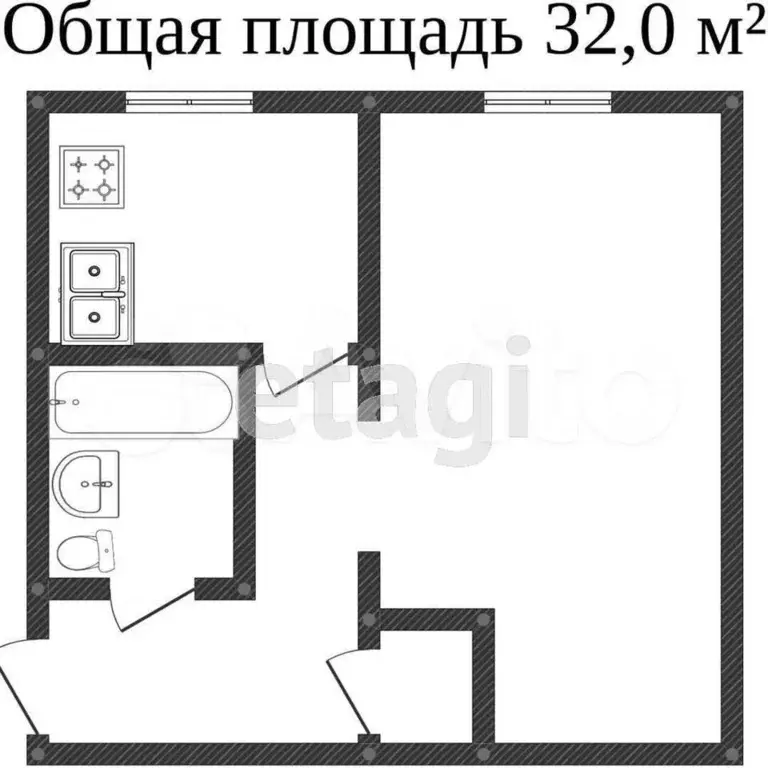 1-к. квартира, 31,5 м, 2/5 эт. - Фото 0