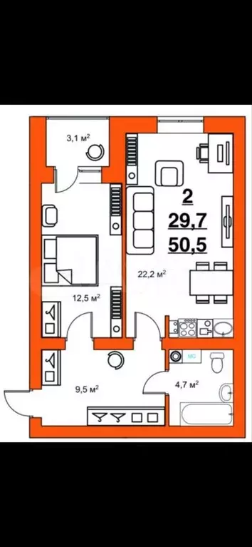 2-к. квартира, 50,5 м, 3/3 эт. - Фото 0