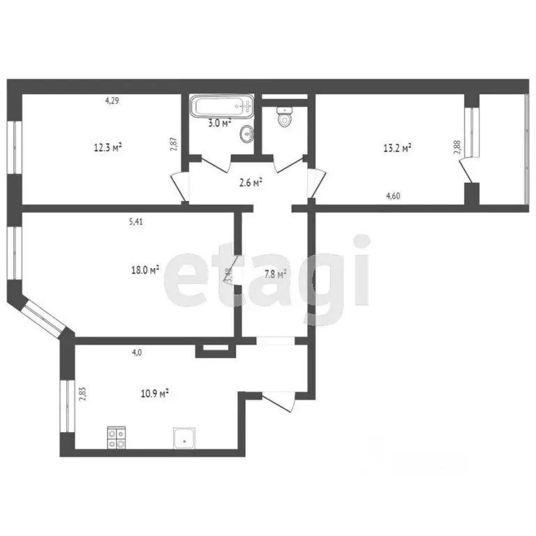 3-к кв. Ямало-Ненецкий АО, Новый Уренгой ул. Захаренкова, 2/6 (68.7 м) - Фото 1