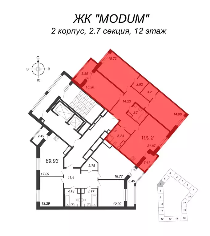 3-к кв. Санкт-Петербург просп. Авиаконструкторов, 54 (100.2 м) - Фото 1