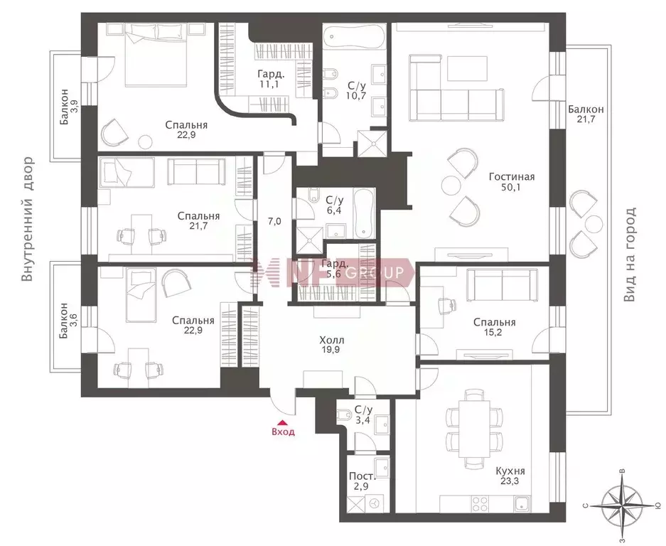 5-к кв. Москва Большая Татарская ул., 7к4 (221.2 м) - Фото 2