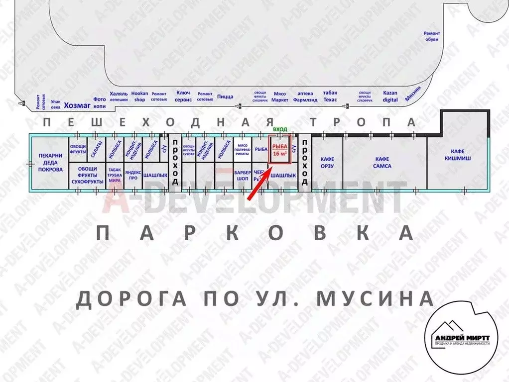 Торговая площадь в Татарстан, Казань ул. Мусина, 29/2 (16 м) - Фото 1