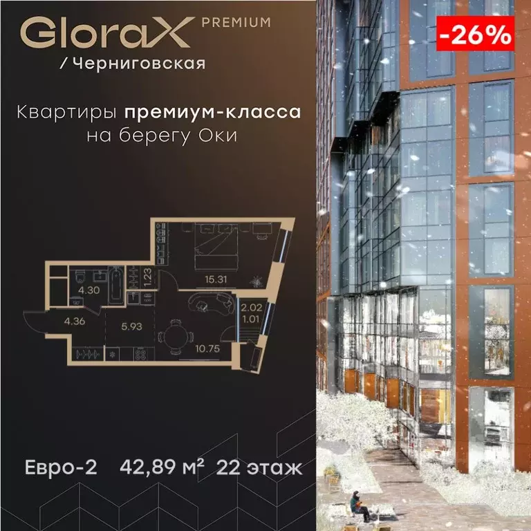 1-к кв. Нижегородская область, Нижний Новгород Глоракс Премиум ... - Фото 1