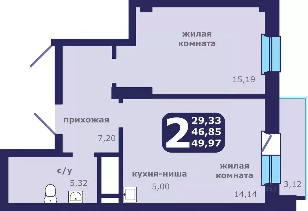 2-к кв. Красноярский край, Красноярск ул. Шевченко, 1 (49.97 м) - Фото 0