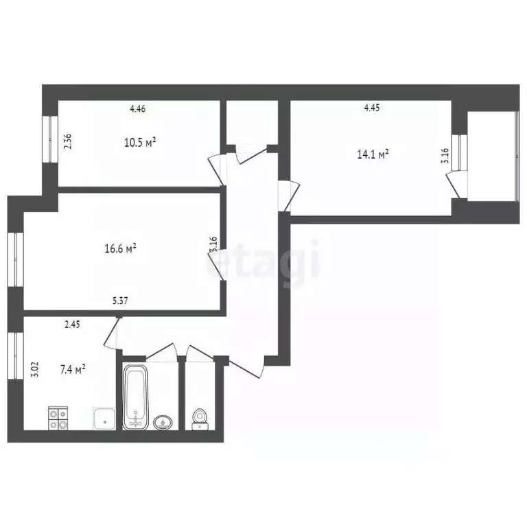 3-к кв. Ямало-Ненецкий АО, Муравленко ул. Нефтяников, 29 (64.9 м) - Фото 1