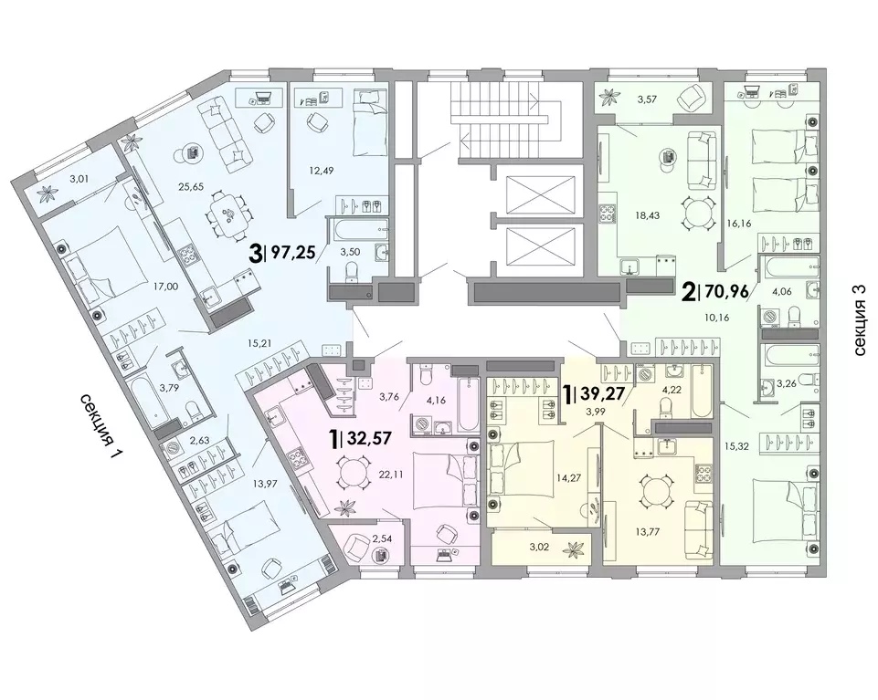 3-к квартира, 97.25 м - Фото 1