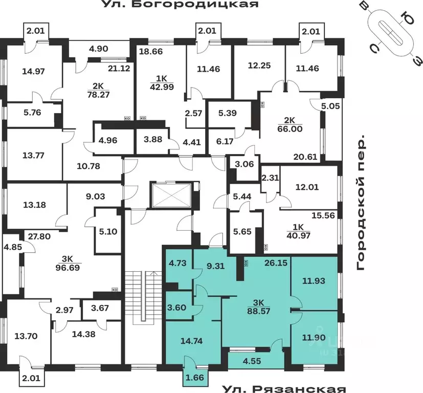 3-к кв. Тульская область, Тула ул. Богородицкая, 8В (88.57 м) - Фото 2