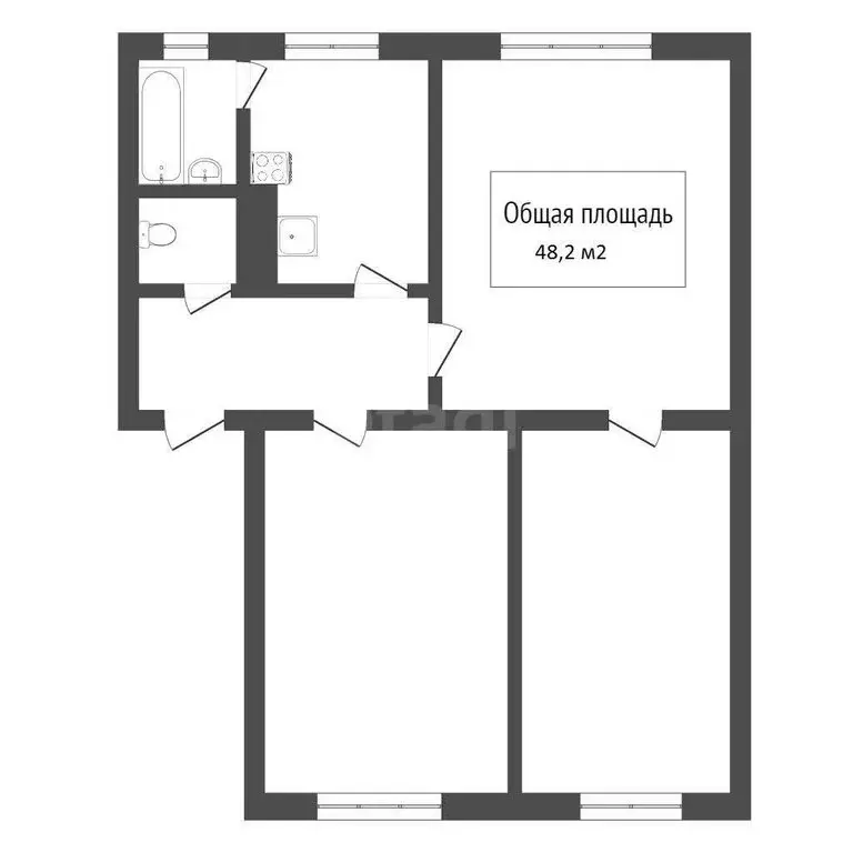 3-комнатная квартира: Новокузнецк, улица Хитарова, 26 (48.2 м) - Фото 1