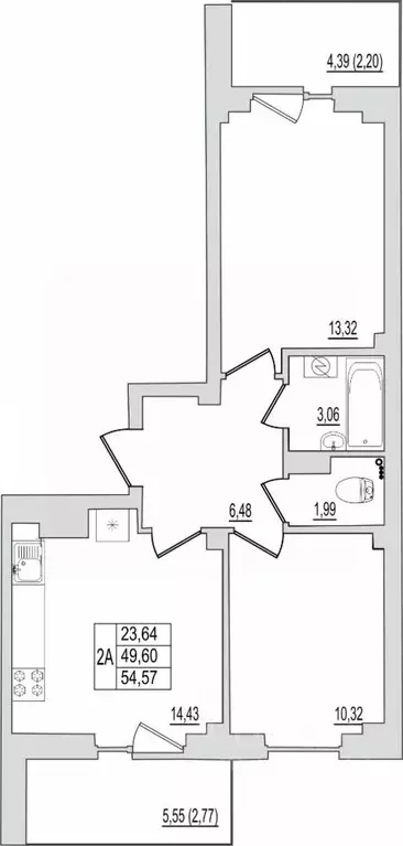 2-к кв. Псковская область, Псков Линейная ул., 87 (54.57 м) - Фото 0