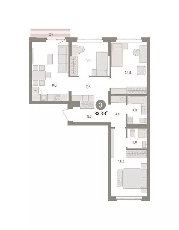 3-комнатная квартира: Екатеринбург, жилой район Сортировочный, ... - Фото 2