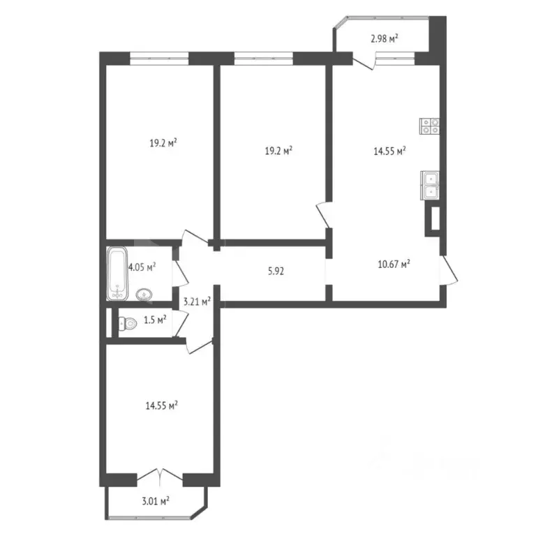 3-к кв. Тюменская область, Тюмень ул. Федюнинского, 60 (92.7 м) - Фото 2