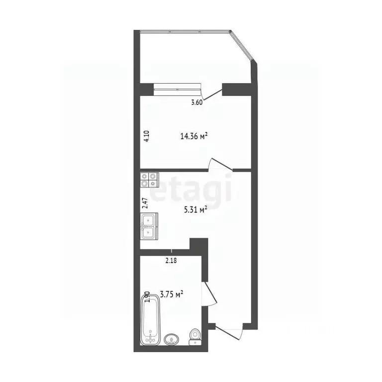 Студия Ростовская область, Ростов-на-Дону ул. Герасименко, 17/4 (28.93 ... - Фото 2