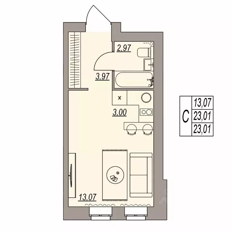 Студия Волгоградская область, Волгоград ул. Расула Гамзатова (23.01 м) - Фото 1