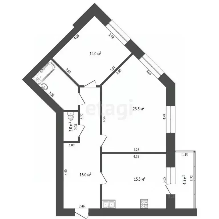 2-к кв. Тюменская область, Тюмень Сургутская ул., 11к4 (77.1 м) - Фото 2