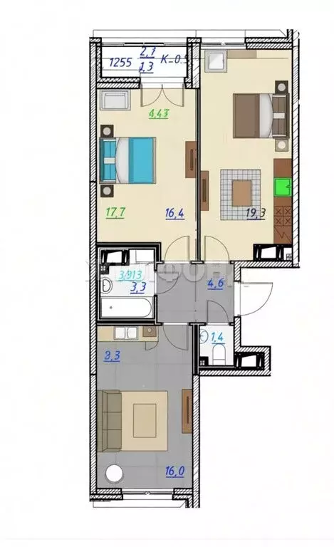 2-комнатная квартира: Санкт-Петербург, улица Дыбенко, 2 (62.3 м) - Фото 2
